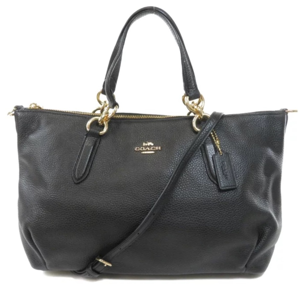 Coach Black Leather  F30565 2-Way Tote Bag